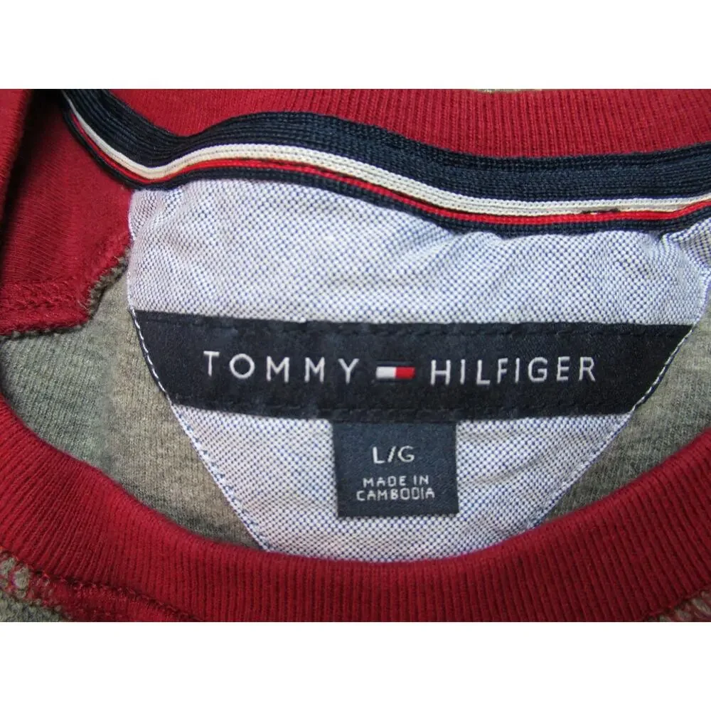 Tommy Hilfiger Sweatshirt Mens Large Red Gray Pullover Raglan Sporty Preppy